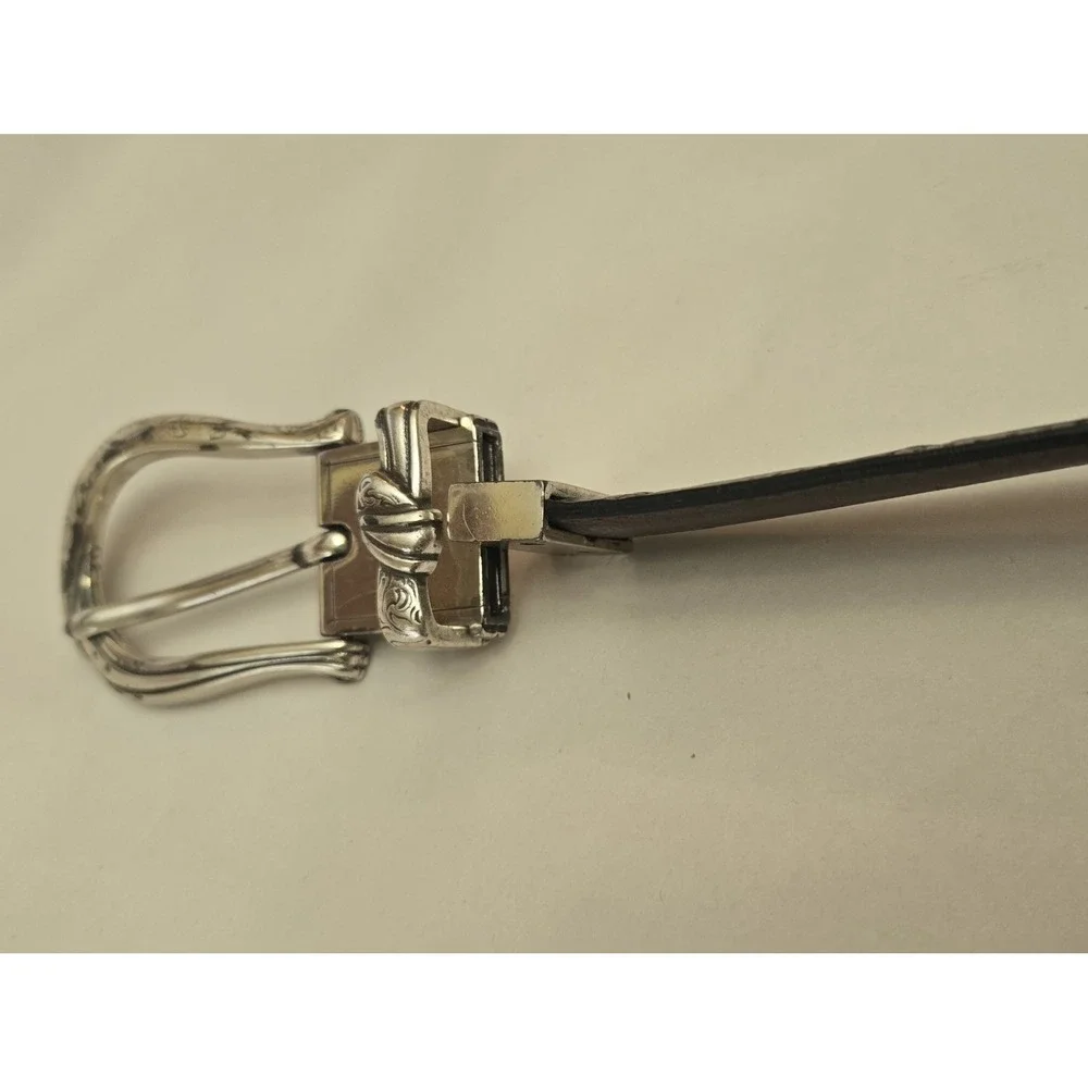 Brighton Reversible Western Belt Black Tan‎ Croc Leather Silver Buckle Size M 32